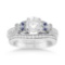 Butterfly Diamond and Blue Sapphire Bridal Set 14k White Gold 1.22ctw