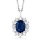 Oval Blue Sapphire and Diamond Pendant Necklace 14k White Gold 3.60ctw