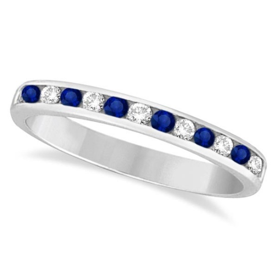 Channel-Set Blue Sapphire and Diamond Ring 14k White Gold 0.40ctw