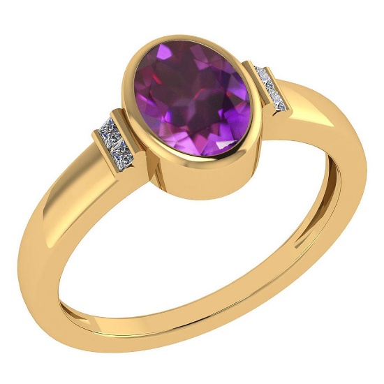 Certified 1.28 Ctw Amethyst And Diamond 14k Yellow Gold Ring