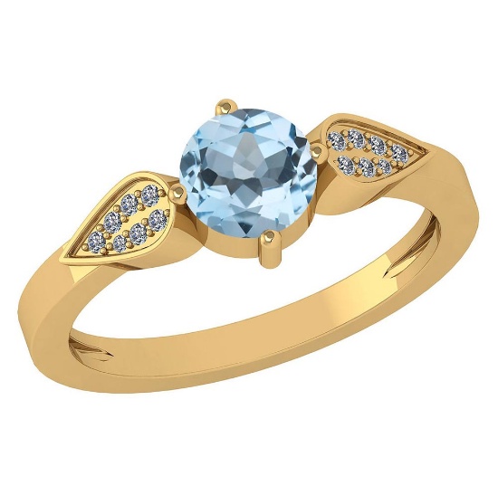 Certified 1.12Ctw Aquamarine And Diamond 18k Yellow Gold Halo Ring (VS/SI1) MADE IN USA