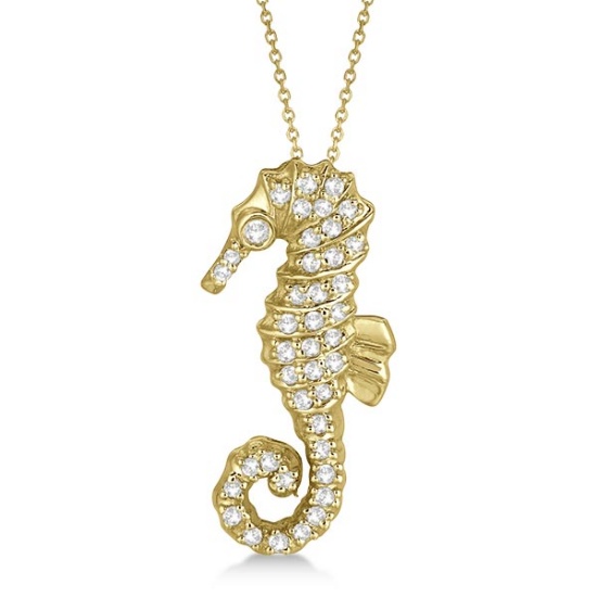 Diamond Seahorse Pendant Necklace 14k Yellow Gold 0.29ctw