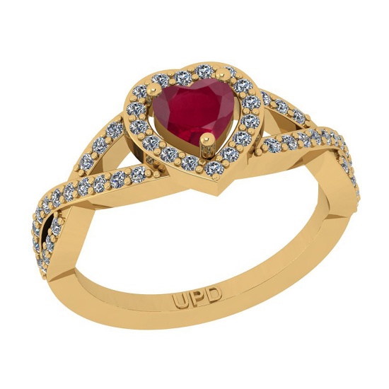 0.90 Ctw SI2/I1 Ruby And Diamond 14K Yellow Gold Engagement Ring