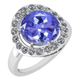 Certified 4.08 Ctw Tanzanite And Diamond Halo Ring 14K White Gold