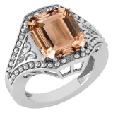 Certified 6.04 Ctw Morganite And Diamond Ladies Fashion Halo Ring 14k White Gold MADE IN USA (VS/SI1