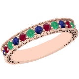 Certified 0.83 Ctw Multi Emerald,Ruby,Sapphire 14K Rose Gold Filigree Style Band Ring