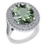 13.90 Ctw SI2/I1 Green Amethyst And Diamond 14k White Gold Vintage Style Ring