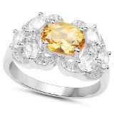 Certified 1.10 Ctw. Genuine Citrine And Diamond 14K White Gold Ring