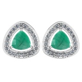 1.42 Ctw Emerald And Diamond 14k White Gold Stud Earrings