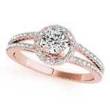 CERTIFIED 18K ROSE GOLD .95 CTW J-K/VS-SI1 DIAMOND HALO ENGAGEMENT RING