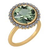 Certified 5.95 Ctw Green Amethyst And Diamond VS/SI1 Halo Ring 14K Yellow Gold MADE IN USA