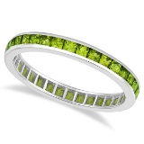 Princess-Cut Peridot Eternity Ring Band 14k White Gold 1.36ctw