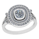 Certified 1.17 Ctw VS/SI1 Diamond 18K White Gold Victorian Style Engagement Halo Ring