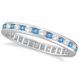 Blue Topaz and Diamond Channel-Set Eternity Ring 14k White Gold 1.00ctw