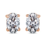 Certified 1.00 CTW Oval Diamond 14K Rose Gold Earring