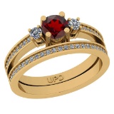 0.50 Ctw I2/I3 Garnet And Diamond 10K White Gold Wedding Set Ring