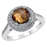 Certified 2.62 CTW Genuine Smoky Quartz And Diamond 14K White Gold Ring