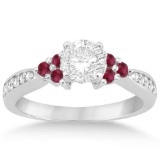 Floral Diamond and Ruby Engagement Ring Setting 14k White Gold 1.30ctw