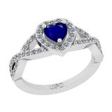 0.90 Ctw SI2/I1 Blue Sapphire And Diamond 14K White Gold Engagement Ring