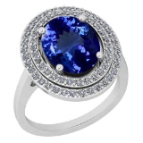 Certified 4.69 Ctw VS/SI1 Tanzanite and Diamond 14K White Gold Vintage Style Ring