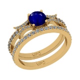 1.01 Ctw SI2/I1Blue Sapphire And Diamond 14K Yellow Gold Anniversary Set Band Ring