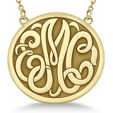 Engraved Initial Circle Monogram Pendant Necklace in 14k Yellow Gold