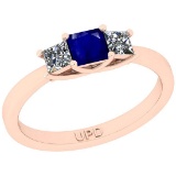 1.55 Ctw SI2/I1 Blue Sapphire And Diamond 14K Rose Gold three Stone Ring