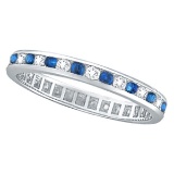 1.04ctw Blue Sapphire and Diamond Channel Set Eternity Band platinum