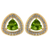 1.42 Ctw Peridot And Diamond 14k Yellow Gold Stud Earrings