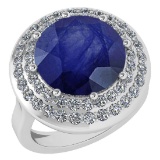 Certified 7.30 Ctw Blue Sapphire And Diamond Ladies Fashion Halo Ring 14K White Gold (VS/SI1) MADE I