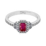 0.60 Ctw I2/I3 Ruby And Diamond 14K White Gold Engagement Halo Ring