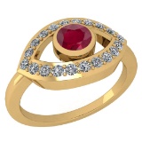 Certified 0.49 Ctw Ruby And Diamond Ladies Fashion Halo Ring 14K Yellow Gold (VS/SI1) MADE IN USA