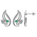 0.10 Ctw Genuine Emerald And Diamond 14K White Gold Stud Earringss