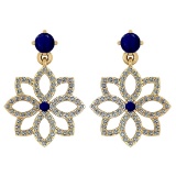 1.25 Ctw I2/I3 Blue Sapphire And Diamond 14K Yellow Gold Earrings