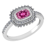 1.94 Ctw Pink Tourmaline And Diamond 14k White Gold Halo Ring