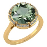2.08 Ctw Green Amethyst And Diamond 14k Yellow Gold Engagement Ring