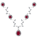 Certified 12.79 Ctw SI2/I1 Ruby And Diamond 14K White Necklace