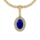 4.20 Ctw SI2/I1 Blue Sapphire And Diamond 14K Yellow Gold Necklace