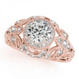 CERTIFIED 18K ROSE GOLD .91 CTW J-K/VS-SI1 DIAMOND HALO ENGAGEMENT RING