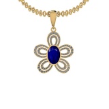 2.90 Ctw SI2/I1 Blue Sapphire And Diamond 14K Yellow Gold Necklace