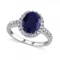 Oval Blue Sapphire and Halo Diamond Engagement Ring 14k W. Gold 3.90ctw