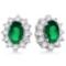 Oval Emerald and Diamond Accented Earrings 14k White Gold 2.05ctw
