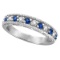 Blue Sapphire and Diamond Ring Anniversary Band 14k White Gold 0.30ctw