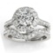 Flower Halo Diamond Ring and Band Bridal Set 14k White Gold 1.21ctw
