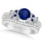 Butterfly Blue Sapphire and Diamond Bridal Set 14k White Gold 1.50ctw