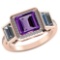Certified 2.55 CTW Genuine Amethyst And Diamond 14K Rose Gold Ring