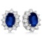 Oval Blue Sapphire and Diamond Accented Earrings 14k White Gold 2.05ctw