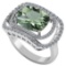 Certified 4.00 CTW Genuine Green Amethyst And Diamond 14K White Gold Ring