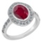 Certified 2.55 Ctw Ruby And Diamond Ladies Fashion Halo Ring 14K White Gold (VS/SI1) MADE IN USA