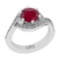 1.18 Ctw SI2/I1 Ruby And Diamond 14K White Gold Bridal Wedding Set Ring